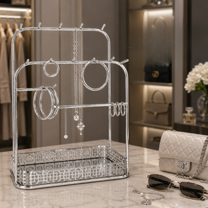 Premium Metal Jewelry Organizer Stand with Tray Necklace Bracelet Earring Holder Elegant Countertop Storage Display Rack Home - Product Image 2