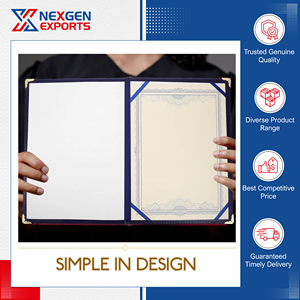 Nexgen Exports, fournisseur réputé, vend des dossiers de diplôme et des couvertures de rapport en cuir PU de haute qualité et luxueux, avec barre de reliure. - Product Image 4