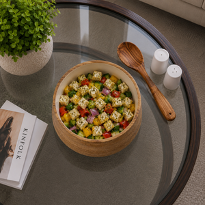 Bol à salade en bois de manguier émaillé fait main, sûr pour les aliments, bol de service en bois pour salade, riz, collations, cuisine, table à manger, décoration de la maison - Product Image 3