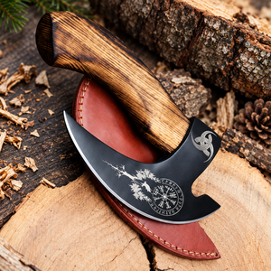 Hache à pizza viking forgée à la main en acier inoxydable, coupe-pizza de style hachelette, outil de cuisine unique, cadeau artisanal pour lui, bois d'olivier - Product Image 4