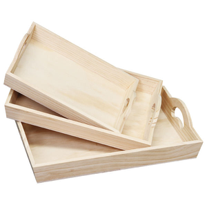 Plateau à dessert en bois BSCI avec poignée, plateau alimentaire rustique en bois antique avec poignées, plateau de rangement en bois pas cher - Product Image 3