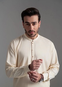 Ensemble Kurta Salwar en Coton Crème pour Homme, Coupe Classique Longueur Cheville, Tenue Traditionnelle Décontractée Style Inde Pakistan, Infroissable - Product Image 4