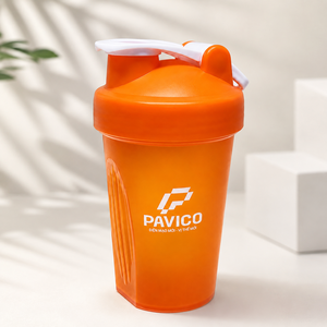 Bouteille shaker en plastique 400 ml orange avec bouchon à clapet, tasse de mélange pour protéines sportives, logo personnalisé, fabricant au Vietnam - Product Image 3