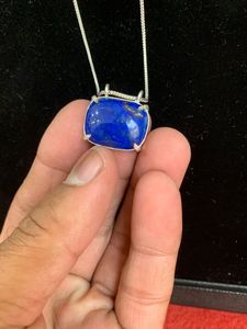 High Quality Single Stone Necklace Cushion Lapis Lazuli Wedding <b>Chain</b> Vintage Style German <b>Silver</b> Natural gemstone wholesale - Product Image 2