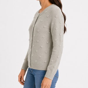 Suéter Cárdigan de Mujer con Botones Delanteros, Manga Larga, Cuello Redondo, Textura de Puntos |   Fabricante OEM ODM Bangladesh - Product Image 2