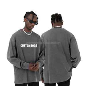 Venta al por mayor 100% algodón lavado gota hombro camisetas de manga larga para los hombres de talla grande de los hombres de gran tamaño Camiseta de manga larga para hombres - Product Image 3