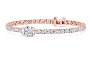 Magnifique bracelet en or rose 9 carats avec diamants de laboratoire ovales orientés est-ouest, 7,75 CTW - Product Image 2