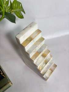 New Wave Pattern Natural Beige Travertine Bookends Study Room Supplies Book Stoppers Stone Carved Artwork <b>Set</b> - Product Image 3