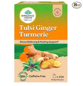 Organic India <b>Tulsi</b> Ginger Turmeric 25 <b>Tea</b> Bags Boosts Immunity Supports Healing Recovery Rich in Antioxidants Made with - Product Image 1