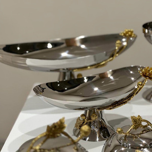 Bol décoratif moderne en acier inoxydable et laiton, poli brillant, deux tailles différentes, pour la maison - Product Image 1