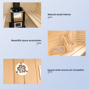 Sala de sauna de barril al aire libre de leña de madera maciza de pino personalizada con estufa y porche - Product Image 6