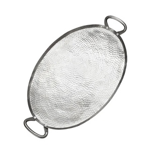Hammered Oval Metal Serving Tray with Handles <b>Large</b> Stainless Steel Decorative Ottoman Tray Rustic Platter for Coffee Tables - Product Image 1
