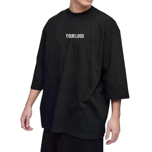 High Quality Men's Oversized Drop Shoulder T-shirts With Custom Logo Heavy Weight Trendy <b>Mock</b> <b>Neck</b> Cotton Sport T Shirt - Product Image 1