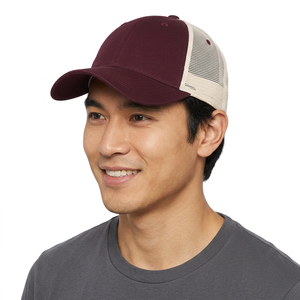 Burgundy Mesh Trucker <b>Cap</b> 6-Panel Adjustable Unisex Casual Hat Spring <b>Summer</b> Solid Color Adult Baseball <b>Cap</b> - Product Image 2