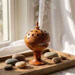 Porte-encens rond minimaliste en bois fait main. Universel Outre-mer - Product Image 3