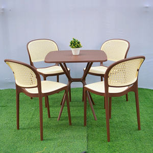 Brown High-End Modern <b>Wicker</b>-Imitation Molded Plastic <b>Chair</b> Waterproof & Durable Comfortable <b>Outdoor</b> Garden Use - Product Image 1