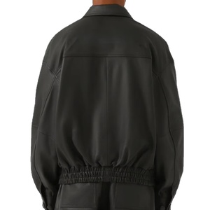 Veste en cuir Napa noir surdimensionné pour femmes décontracté design matelassé col rabattu poches patchées Logo bouffant Style Streetwear - Product Image 5