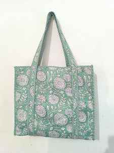 Bolsa de Mano Acolchada de Algodón Estampado, Nueva, Verde, Hecha a Mano, con Cierre, Ligera, Diseño Espacioso, Venta al Por Mayor, Exportación, Suministro B2B - Product Image 3