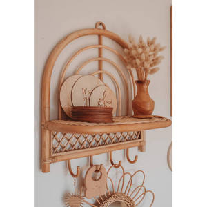 <b>Rustic</b> Sunburst Rattan wall-mounted <b>shelf</b> Long Woven Bamboo Floating Rack Baby Nursery Room Decorative Towel Coat Hanger Hook - Product Image 3