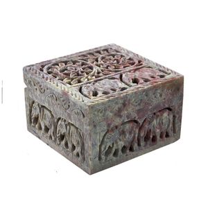 Nuevo joyero cuadrado tallado de esteatita de 10x10 cm con trabajo Jali elegante nuevo producto decoración del hogar caja de mármol - Product Image 3