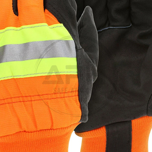 Gants de haute visibilité en cuir noir et orange avec bande réfléchissante, tricotés, à poignet intégré, à doigts complets, personnalisables – Meilleur fournisseur - Product Image 6