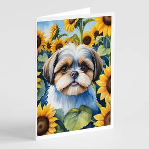 Whimsical Shih Tzu en Sunflowers A7 Tamaño 5x7 Tarjetas de notas en blanco Paquete de 8 con sobres para saludos - Product Image 1