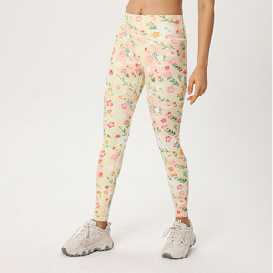 <b>Women's</b> Floral Print Elastic Waist Ankle-Length Gym Pants Custom Logo Fitness <b>Leggings</b> Yoga Pants Four-Way Stretch Breathable - Product Image 1