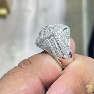 Iced Out Moissanite Diamond Ring For Men Luxury Baguette Round Cut Gold Plated Fashion Party Jewelry Ring - Product Image 3