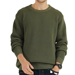 Pull en coton tricoté chaud pour homme, coupe ajustée, col rond, style décontracté, avec logo frontal, idéal pour l'automne - Product Image 1