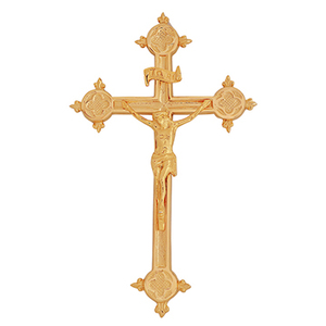 Crucifijo Católico de Latón Chapado en Oro |   Cruz de Pared y Altar con Corpus – DOUBLE VEE EXPORTS - Product Image 1
