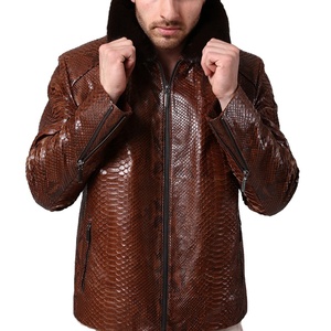 Người Đàn Ông Mới Của Nâu <span class=keywords><strong>Python</strong></span> Da Biker Áo Khoác Mới Rắn <span class=keywords><strong>In</strong></span> <span class=keywords><strong>Python</strong></span> Nổi Da Chính Hãng Với Rex Áo Khoác Lông OEM Cung Cấp - Product Image 2