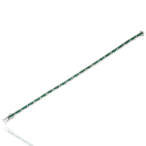 Custom 925 Sterling Silver 100% Authentic Princess Cut <b>Emerald</b> Gemstone Channel Setting Sleek Tennis Bracelet Fine Jewelry - Product Image 5