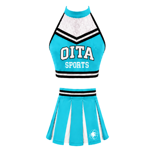 Ensemble d'uniformes de cheerleading bleu aqua, jupe plissée, haut court, tenue de performance d'équipe, compétition de danse, vêtements de sport athlétiques - Product Image 1