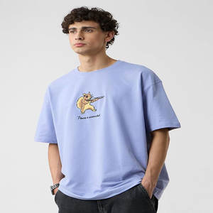 Camiseta de algodón grueso para hombre, diseño de logotipo personalizado de alta calidad, camiseta retro de algodón con cuello redondo y hombros caídos, talla grande. - Product Image 1