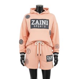 Conjunto de Sudadera con Capucha y Pantalones Cortos de Felpa para Mujer, 320 GSM, Mezcla de Algodón Premium, Logotipo con Estampado Puff, Ropa Urbana - Product Image 1