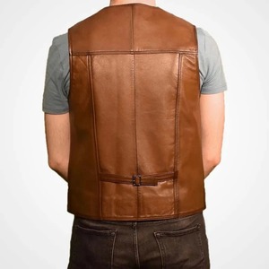 Chaleco de Cuero Genuino de Cordero Marrón para Hombre, Estilo Clásico Urbano, Resistente al Viento y Ecológico - Product Image 2