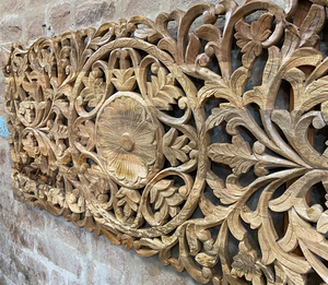 Grande décoration murale en bois massif naturel sculpté à la main, motif floral et paysager, pour l'arrière des canapés et lits, idéale pour le salon - Product Image 4