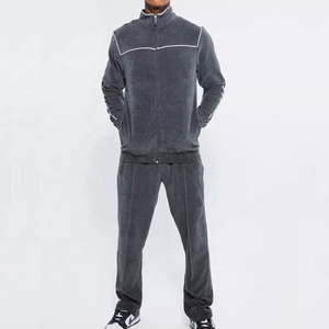 Men's Velour Tracksuit Athletic Sports Full Zip Sweatsuit 2 Piece <b>Long</b> <b>Sleeve</b> Coat Striped <b>Gym</b> Outfits Jogging <b>Sets</b> - Product Image 1