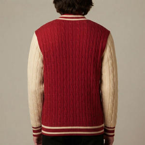 Cardigan personnalisé à lettres grecques pour femme, rouge crème, tricoté, manches longues, col classique rabattable, boutons sur le devant - Product Image 2