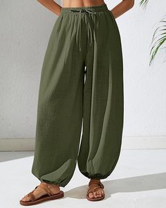 Top Selling OEM Manufactured Women's Cotton Harem Pants Elastic Waist Baggy Pant Drawstring <b>Balloon</b> Trouser Loose Beach Pants - Product Image 4