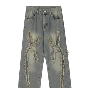 Wholesale Custom street wear Dark Blue Fashion Denim 100% Cotton Washed Straight Wide Leg Plus Size Men Baggy Jeans <b>Pants</b> - Product Image 1