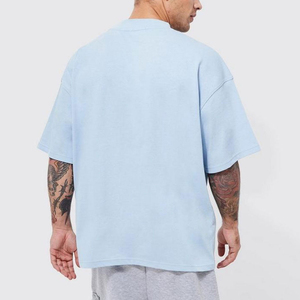 T-shirt décontracté pour homme, beige, coupe oversize, manches courtes, col rond, couleur unie, 100 % coton jersey, délavé à l'acide, respirant - Product Image 3