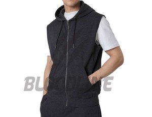 Chaleco con Capucha y Cremallera sin Mangas para Hombre, Color Sólido, Informal, de Felpa Francesa, Corte Regular, para Otoño - Product Image 1