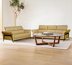 Sofá Esquinero Moderno en Forma de L BAHAMA, Tapizado en Cuero PU y Tela, Estructura de Madera Maciza de Sal, Látex Supersuave, Patas de Metal Recron, Muebles de Espuma - Product Image 3