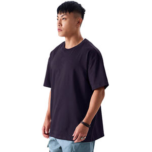 T-shirt en coton tricoté à manches courtes pour homme, coupe classique, col rond, couleur violet foncé, 100% coton, tee-shirt basique - Product Image 1