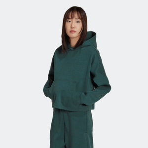 Sweat à capuche court léger en sherpa pour femme, haute qualité, pour l'hiver, décontracté, avec imprimé brodé sur le devant, teinture unie, automne - Product Image 1