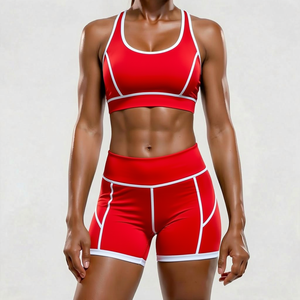 High Waist Shorts Scoop Neck Racerback <b>Crop</b> <b>Top</b> 2 Piece Yoga Set Seamless Quick Dry Spandex Polyester - Product Image 1