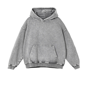 เสื้อฮู้ดดี้สโตนวอชผู้ชาย ทรงโอเวอร์ไซส์ ผ้าคอตตอนฟลีซหนานุ่ม ล้างสีแบบแอซิดวอช สไตล์วินเทจ ขาดๆ แบบดิสเทรส ชุดออกกำลังกาย ชุดกีฬา รับผลิตแบบ OEM พิมพ์ลายตามสั่ง - Product Image 1