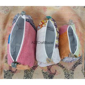 100% Pure Cotton Kantha Fabric Tassel Pattern Zipper Closure Eco-Friendly Durable Lightweight Reusable Large/<b>Small</b> Soft Case - Product Image 5