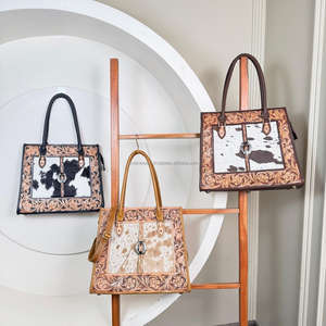 Women's Large Capacity Hand Tooled Leather Luxury Trendy Conceal Carry Square Crossbody Tote Bag Genuine Cowhide Leather <b>Handbag</b> - Product Image 4